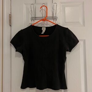 GAP Women Ribbed Black Short Sleeve T‎ Shirt Top